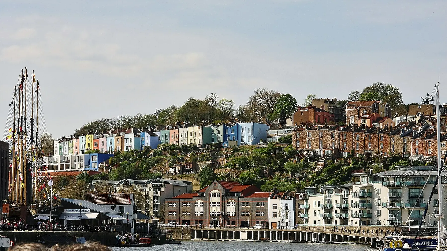 Rows of brightly coloured houses on the hillside at Clifton Wood, Bristol